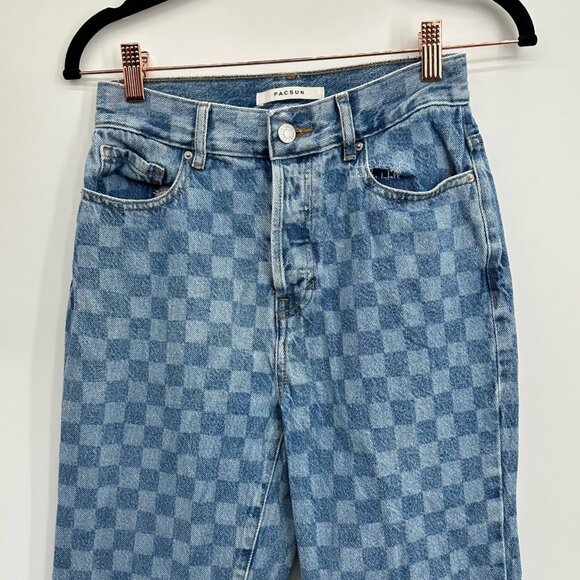 PacSun Checkerboard High-Rise Button Fly Straight Leg Crop Jeans Size 25 - Picture 2 of 7
